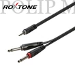 Kép 1/3 - Roxtone RAYC130L1 3,5 Sztereó Jack – 2×6,3 Monó Jack kábel, 1m