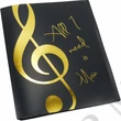 Kép 2/2 - Arany színű "All I need is Music" feliratos és violinkulcs mintás gumis mappa AGF1035 A/4 méretű Zenei ajándéktárgy