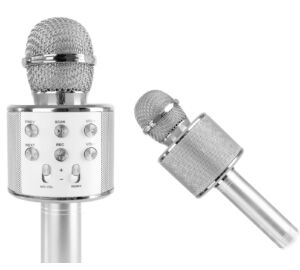 Max KM01B Karaoke PARTY mikrofon beépített hangszóróval (Bluetooth, MP3) – Ezüst