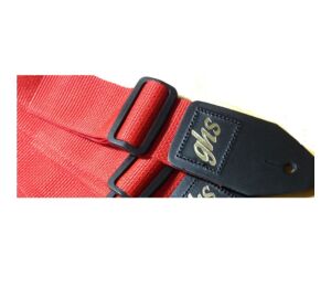 GHS A8-Red állítható nylon gitár heveder, bőr végekkel, 5 cm széles