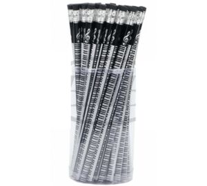 Fekete ceruza fekete-fehér zongora mintával, radírral 18 cm AGB1088DB10 Zenei ajándéktárgy