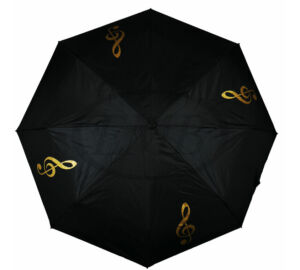 Fekete arany színű violinkulcs mintás összecsukható esernyő AGU2004 átmérője 100 cm Zenei ajándéktárgy