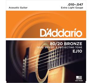 D'Addario EJ10 80/20 Bronze Extra Light 010-047 akusztikus/western gitárhoz