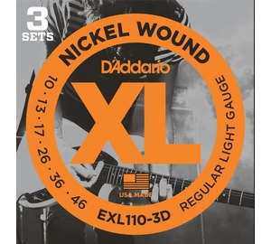 D'Addario EXL110-3D gitárhúr elektromos gitárhoz XL Nickel Round Wound 3 szett 1 csomagban