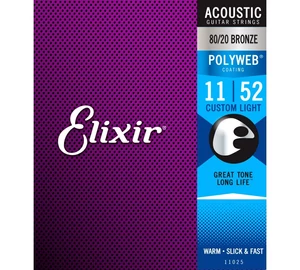 Elixir PolyWeb 80/20 Bronze 11-52(11025) Custom Light akusztikus gitárhúr szett