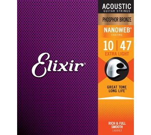 Elixir Phosphor Bronze NanoWeb (16002) 10-47 Extra Light akusztikus gitárhúr szett