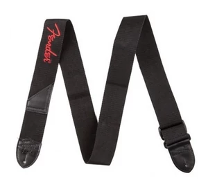 Fender 2" Black Poly Strap w/ Red Logo hímzett heveder 