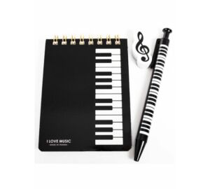 Írókészlet, zongora mintás (jegyzet, toll, radír) WEICF100LB Zenei ajándéktárgy