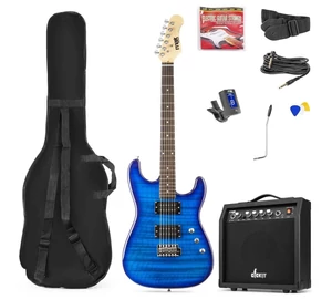 max Gigkit 4/4 elektromos gitár szett (20W erősítő, táska, hangoló, pengetők)  Quilted Style kék