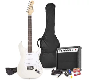 max Gigkit 4/4 elektromos gitár szett (20W erősítő, táska, hangoló, pengetők)  fehér