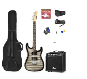 max Gigkit 4/4 elektromos gitár szett (20W erősítő, táska, hangoló, pengetők) Quilted Style fekete