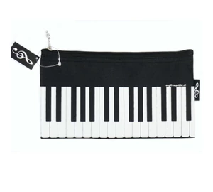 Fekete, zongorabillentyű mintás neszeszer ceruzatartó AGP1024 (22 x 12,5 cm) Zenei ajándéktárgy