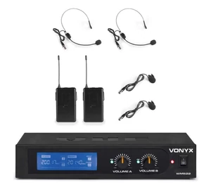 Vonyx WM522B VHF rádiós mikrofon (2 db CSÍPTETŐS + 2 db FEJ mikrofon) + Koffer