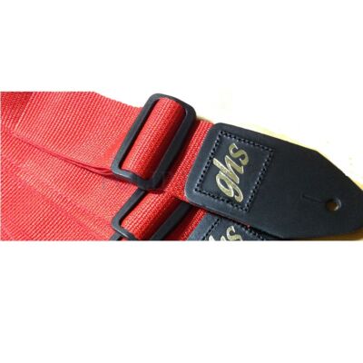 GHS A8-Red Állítható nylon gitár heveder, bőr végekkel, 5 cm széles