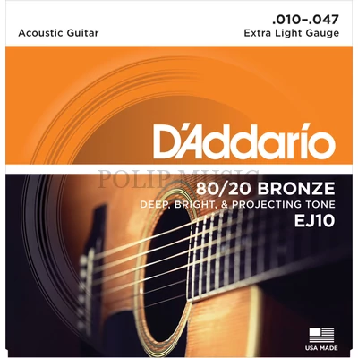 D'Addario EJ10 80/20 Bronze Extra Light 010-047 akusztikus/western gitárhoz szett