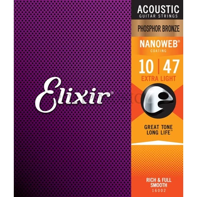 Elixir Phosphor Bronze NanoWeb (16002) 10-47 Extra Light akusztikus gitárhúr szett