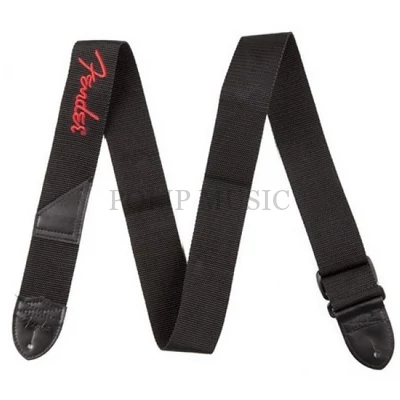 Fender 2" Black Poly Strap w/ Red Logo hímzett heveder 