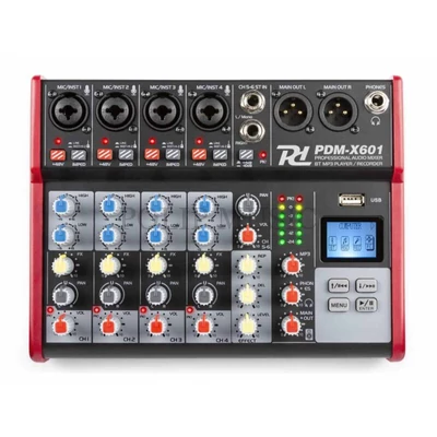 Power Dynamics PDM-X601 – 6 csatornás stúdió / zenekari keverő, USB + Bluetooth + Effekt + REC