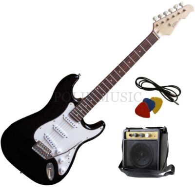 Vision ST-5 BK Fekete Stratocaster vintage tremolo gitár + Mini gitárerősítő Szett