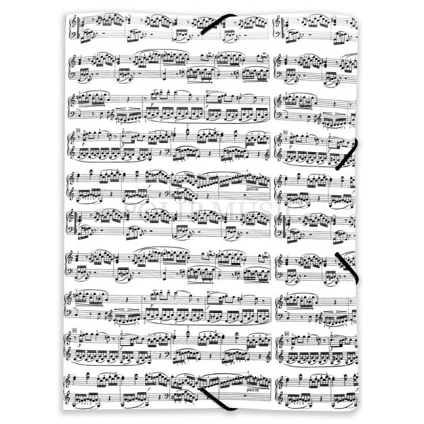 Fehér kotta mintás gumis mappa AGF1044 A4 Zenei ajándéktárgy