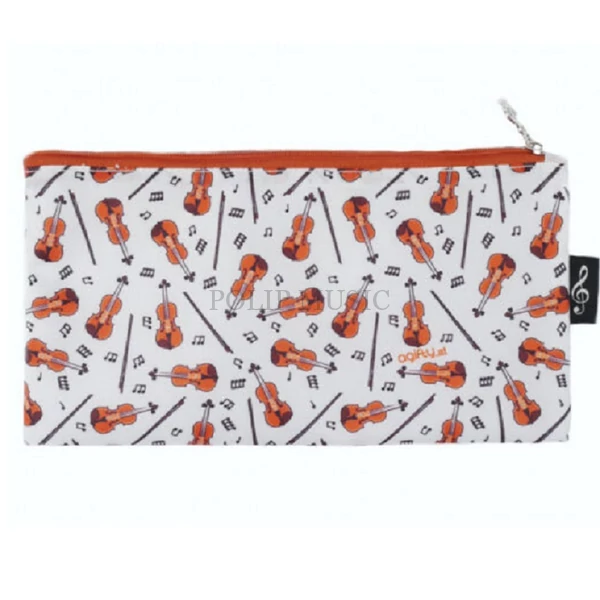 Fehér színű színes hegedű mintás tolltartó 24×12 cm AGP1036 Zenei ajándéktárgy