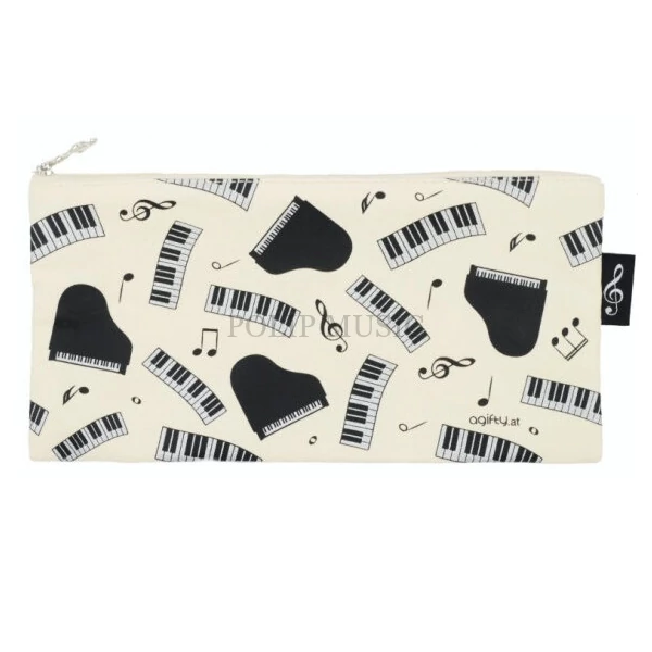 Krém színű zongora mintás tolltartó 24×12,5 cm AGP1041 Zenei ajándéktárgy