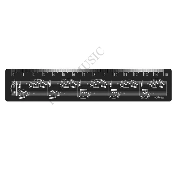 Agifty Creative art & music gifts AGR1029 Fekete, kottamintás vonalzó 15 cm Zenei ajándéktárgy