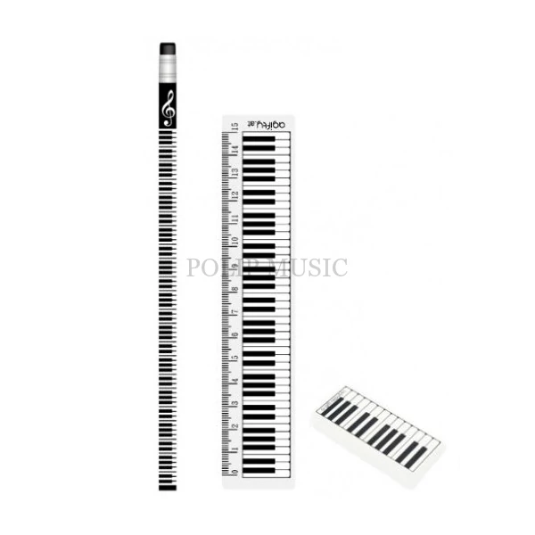 Agifty Creative art & music gifts AGS6010 Fekete, zongorabillentyű mintás írószer készlet 3 db-os készlet Zenei ajándéktárgy
