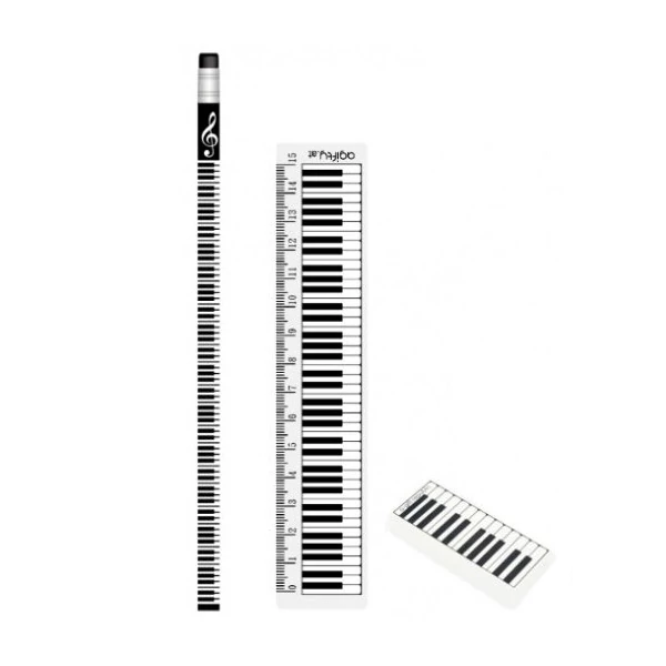 Agifty Creative art & music gifts AGS6010 Fekete, zongorabillentyű mintás írószer készlet 3 db-os készlet Zenei ajándéktárgy
