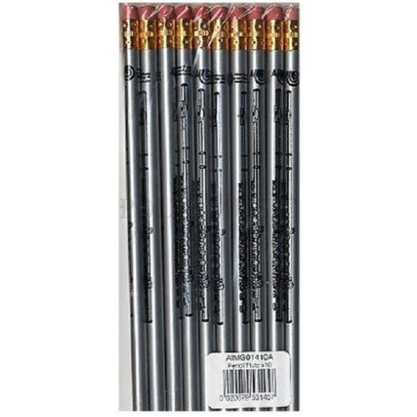 Ezüst színű Ceruza - Fuvolás mintával, radírral AIMG01410A Zenei ajándéktárgy