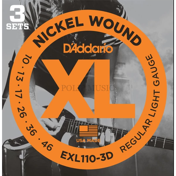 D'Addario EXL110-3D gitárhúr elektromos gitárhoz XL Nickel Round Wound 3 szett 1 csomagban