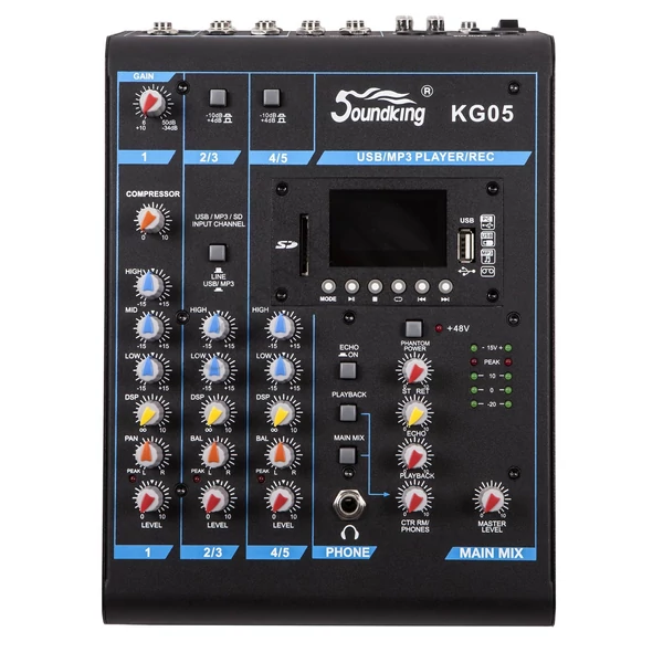 Soundking KG05 5 csatornás Effekt-MP3-USB-SD analóg keverő