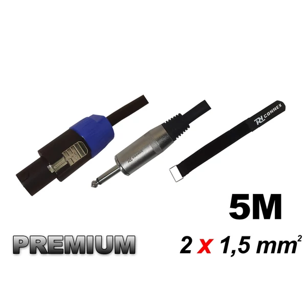 Power Dynamics PD Connex  (Speakon – Jack) (2×1,5mm2) + tépőzár Prémium hangfalkábel 5m
