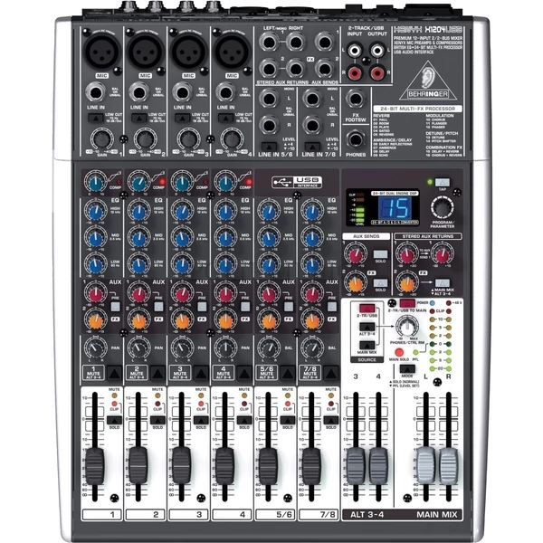 Behringer XENYX X1204USB egy 12 csatornás keverőpult USB csatlakozással és DSP egységgel