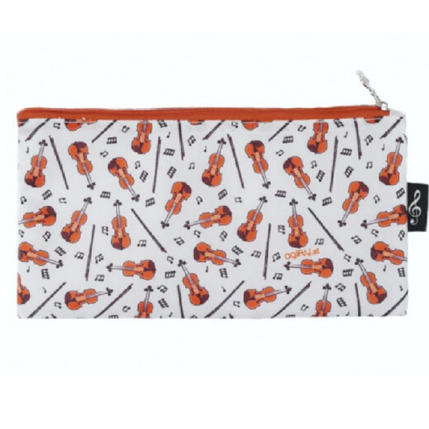 Fehér színű színes hegedű mintás tolltartó 24×12 cm AGP1036 Zenei ajándéktárgy