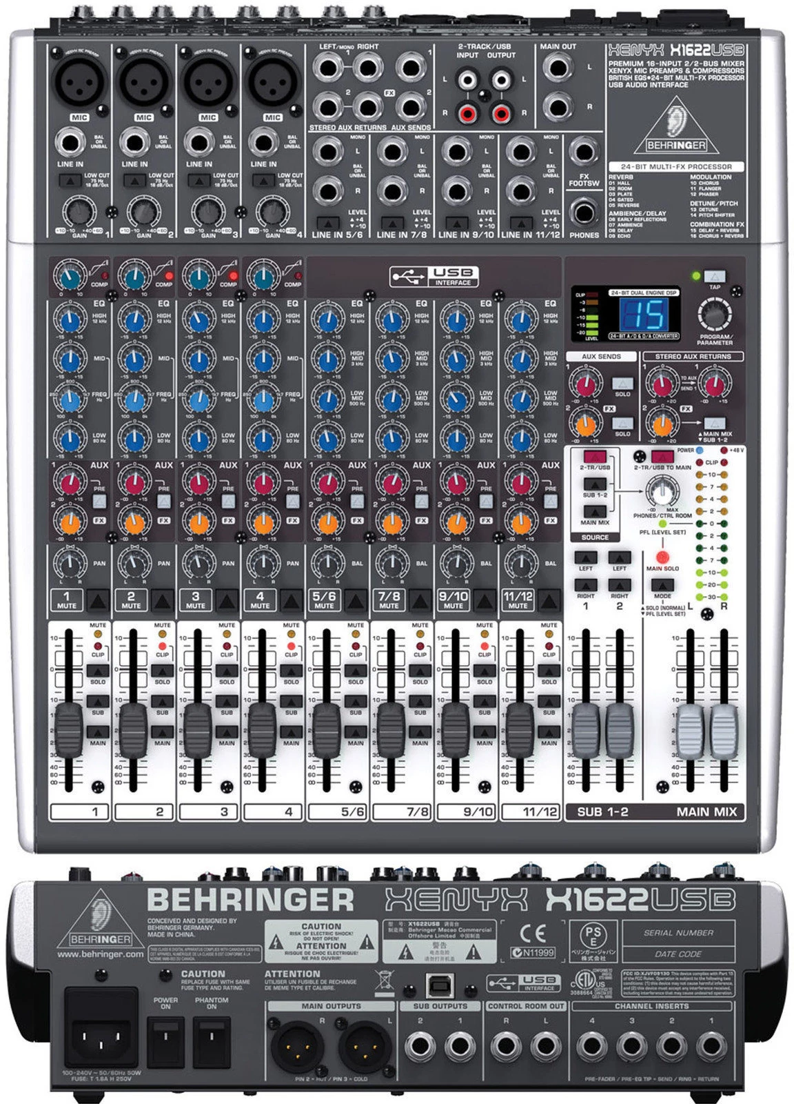 Behringer XENYX X 1622 USB 16 csatornás analóg keverő