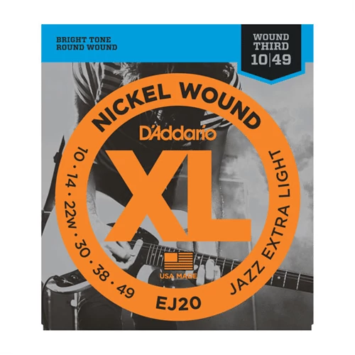 D'Addario EJ20 Extra Light Nickel Round Wound sorozatból 010-049 Elektromos gitárhúr szett