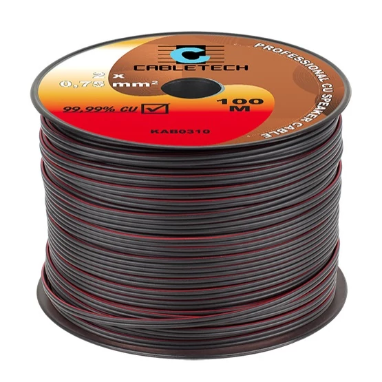 Cabletech KAB0310 Réz kábel fekete 2x0,75 mm2 hangszórókábel méterre