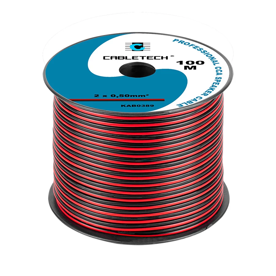 Cabletech KAB0389  piros-fekete, réz-alumínium CCA 2x0,5 mm2 Hangszórókábel méterre