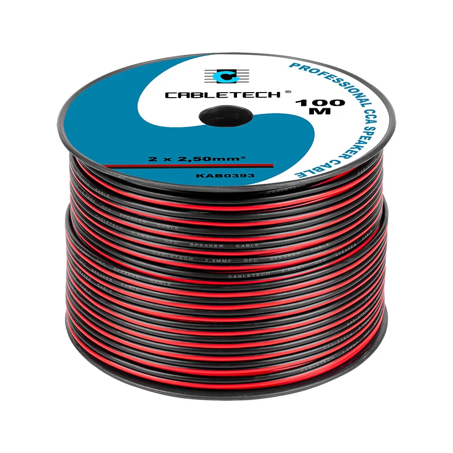 Cabletech KAB0393 piros-fekete, réz-alumínium CCA, 2x2,5mm2 Hangszórókábel