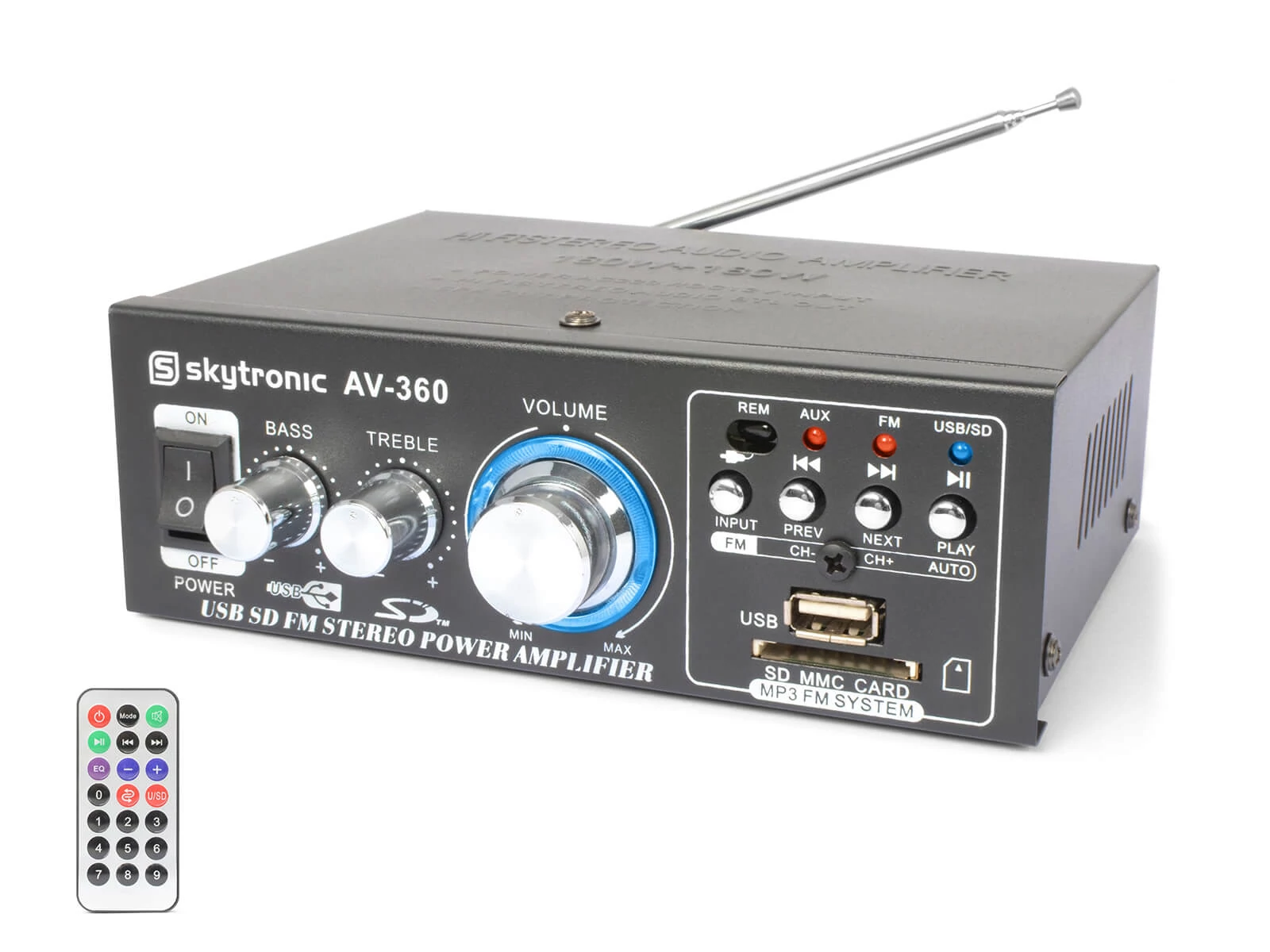 Skytronic AV-360 USB/SD mini hifi erősítő, FM rádió 2x40W