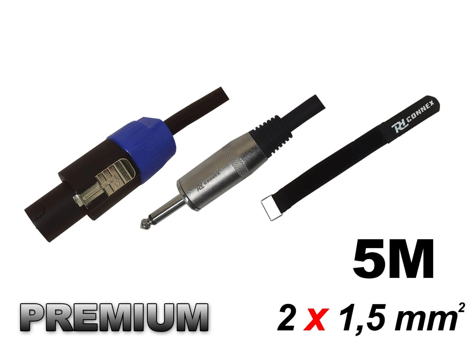 Power Dynamics PD Connex  (Speakon – Jack) (2×1,5mm2) + tépőzár Prémium hangfalkábel 5m