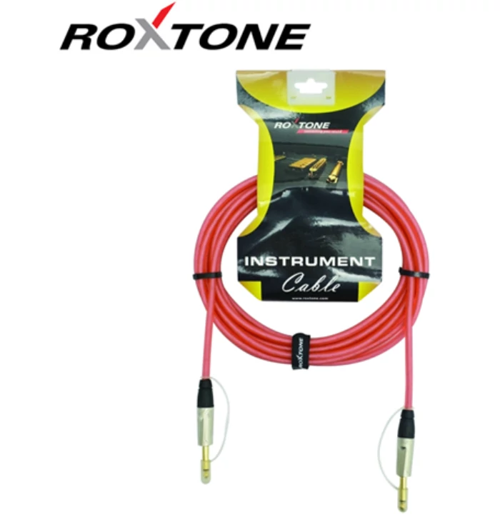 Roxtone TGJJ100L5-TRD 6,3 Jack - 6,3 Jack professzionális gitárkábel(transparent piros) 5m