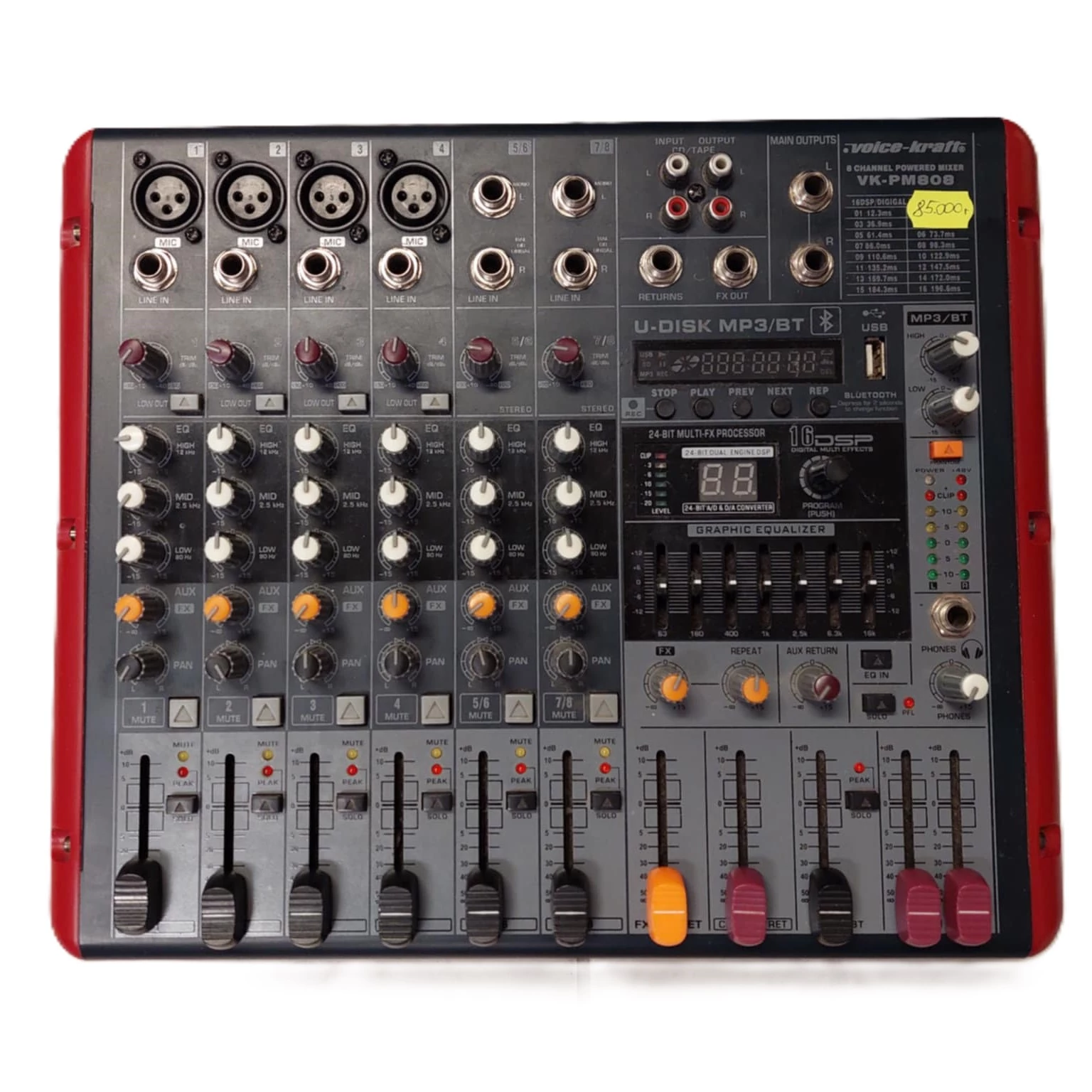 Voice-Kraft VK-PM808 2x200W/4Ohm Bluetooth, MP3, 8 csatornás Powermixer (Használt cikk)
